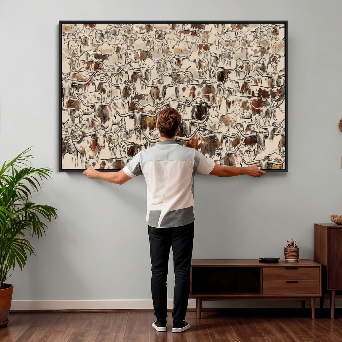 Abstract Longhorn Wall Art Canvas Print - Farm Animal
