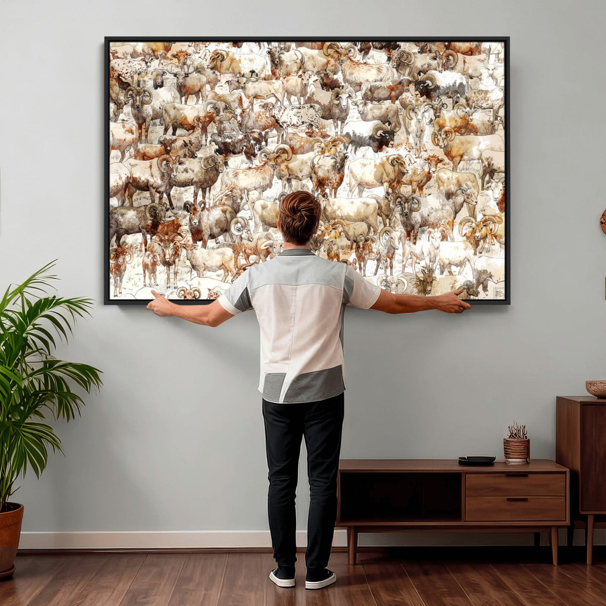 Farmhouse Bighorn Sheep Wall Art Canvas Print - Abstract