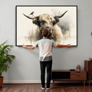 Abstract Highland Cow Wall Art Canvas Print, Rustic Farm