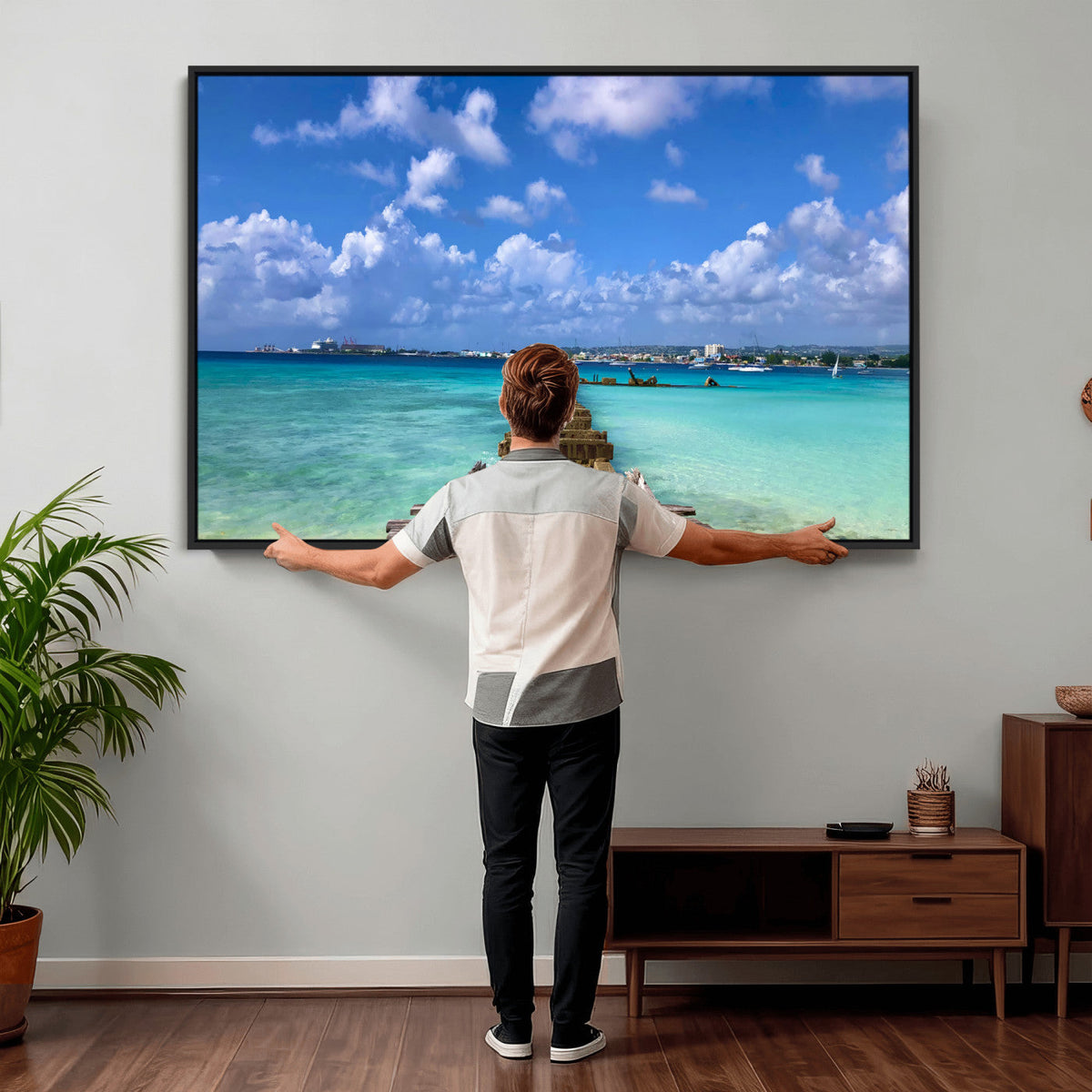 Caribbean Ocean Pier Seascape Wall Art Canvas Print,