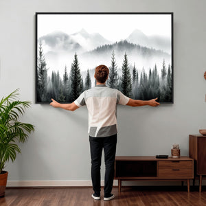 Misty Pine Forest Mountain Landscape Wall Art Canvas Print