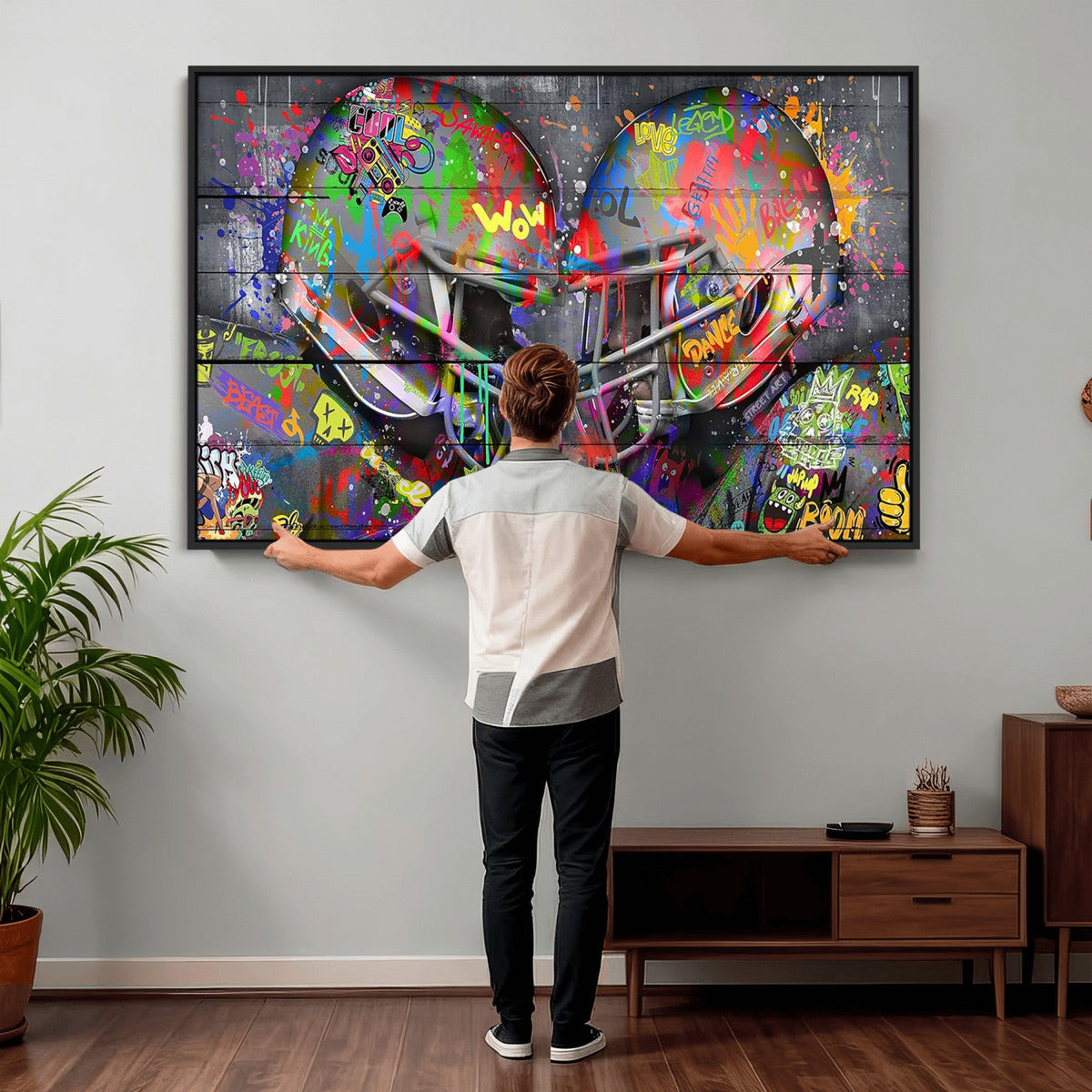 Graffiti Football Helmets Wall Art Canvas Print, Urban