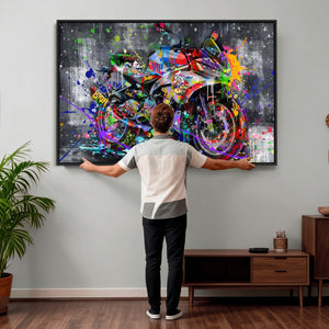 Graffiti Motorcycle Wall Art Canvas Print, Urban Street Art