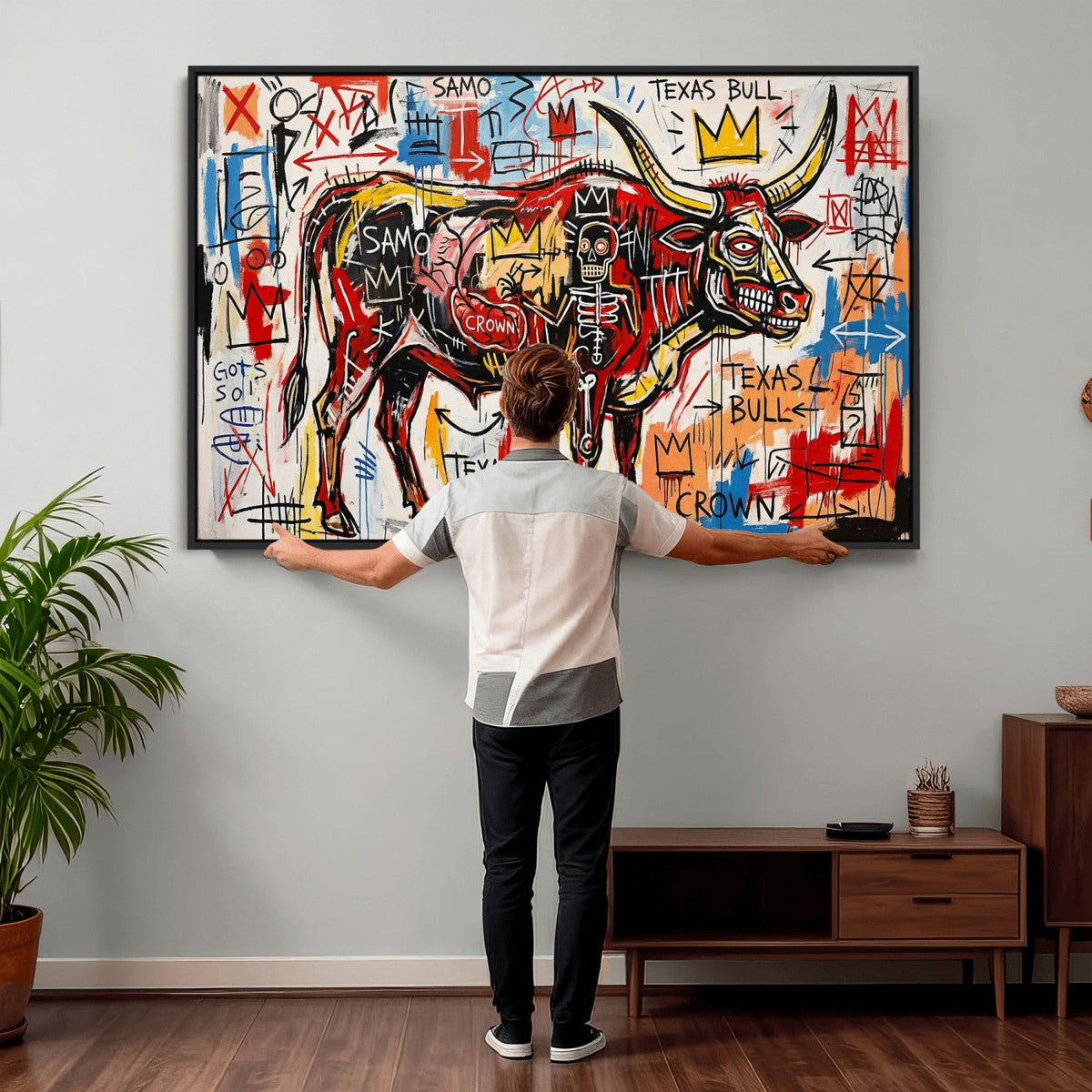 Texas Bull Wall Art Canvas Print, Abstract Graffiti Bull