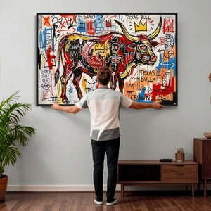 Texas Bull Wall Art Canvas Print, Abstract Graffiti Bull