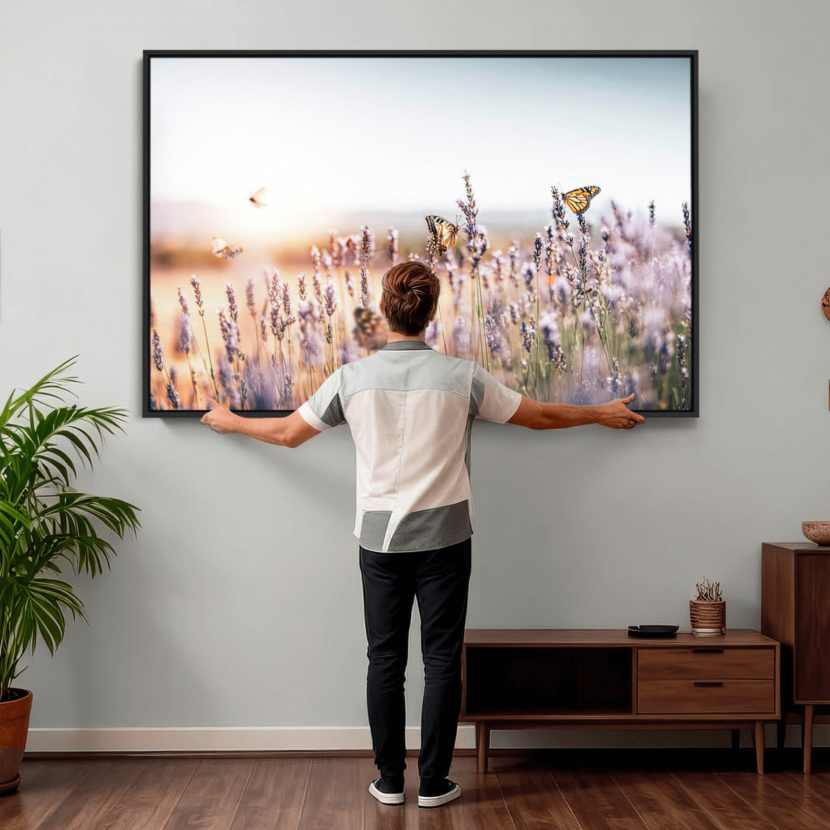 Lavender Field Wall Art Canvas Print, Butterfly Floral