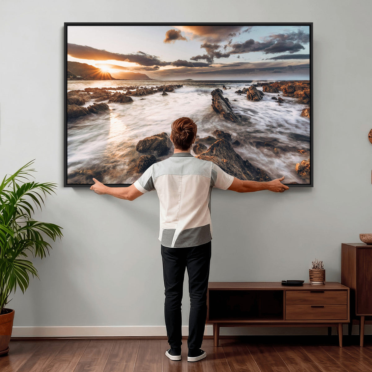 Rocky Coast Ocean Sunset Wall Art Canvas Print, Dramatic