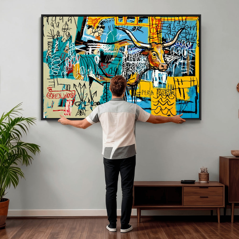 Basquiat Style Bird Bull Graffiti Wall Art Canvas Print,