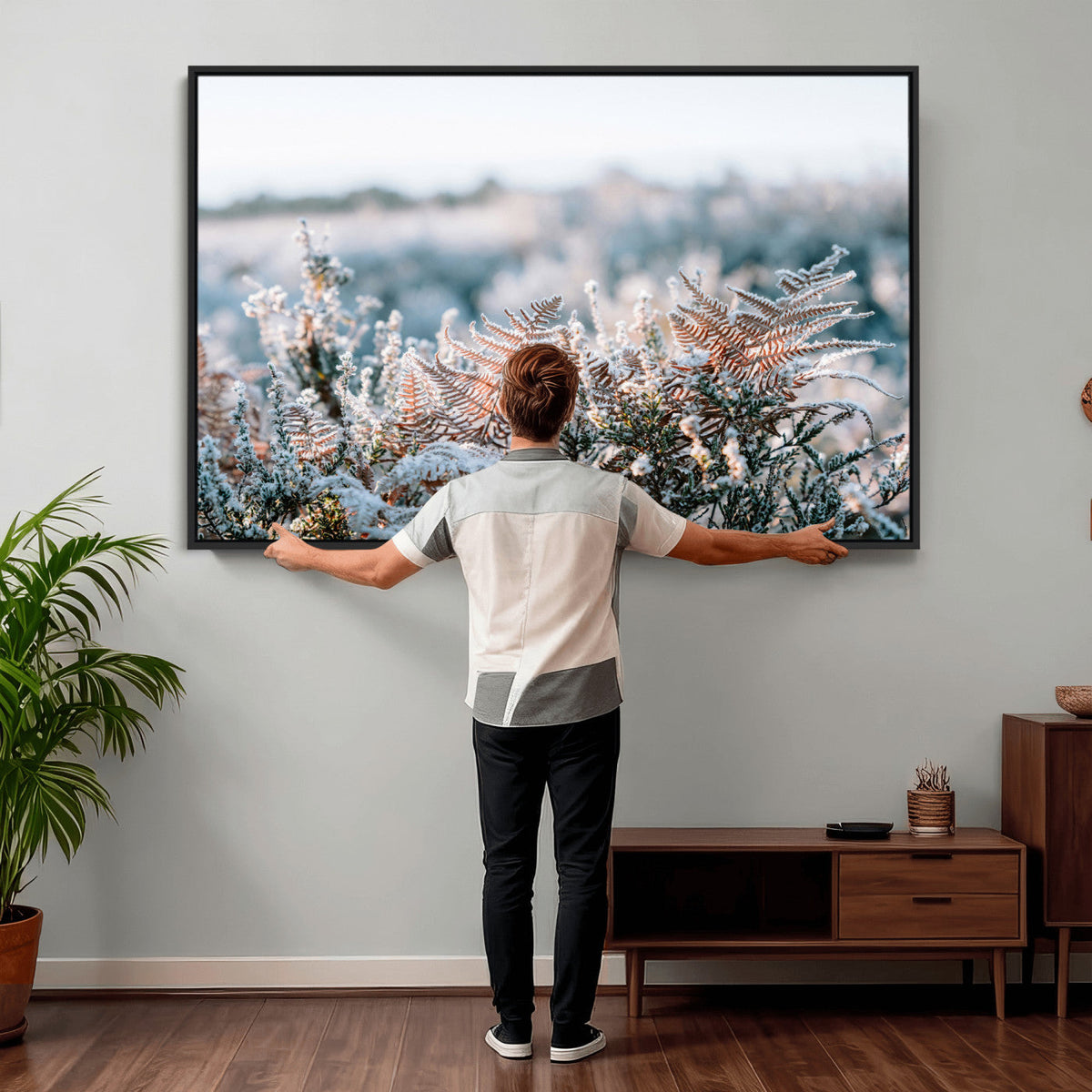 Frosted Fern Wall Art Canvas Print, Soft Winter Botanical