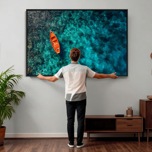 Turquoise Ocean Boat Wall Art Canvas Print
