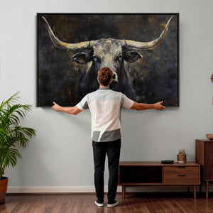 Rustic Longhorn Bull Wall Art Canvas Print – Vintage Western