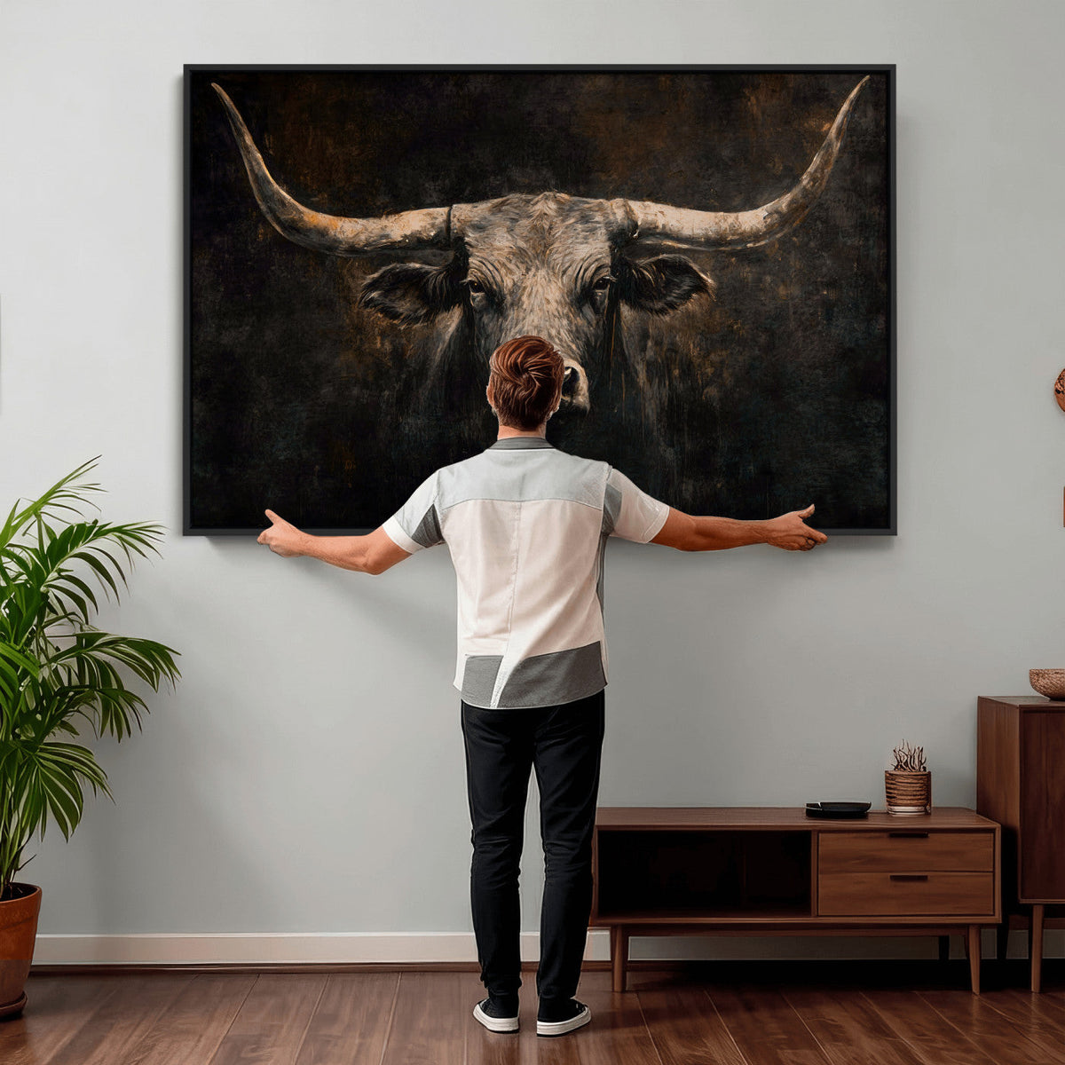 Vintage Longhorn Bull Wall Art Canvas Print – Rustic Western