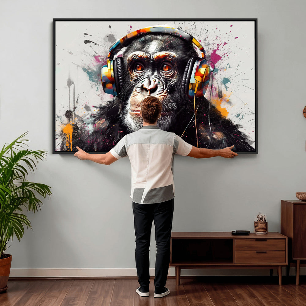 Dj Monkey Wall Art Canvas Print – Colorful Pop Art Banksy