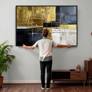 Gold Navy Abstract Wall Art Canvas Print, Modern Luxury
