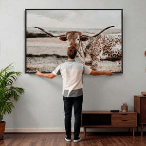 Texas Longhorn Bull Rustic Wall Art Canvas Print