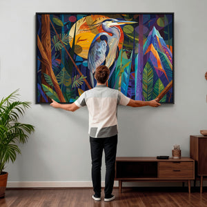 Colorful Heron Wall Art Canvas Print Tropical Bird Abstract