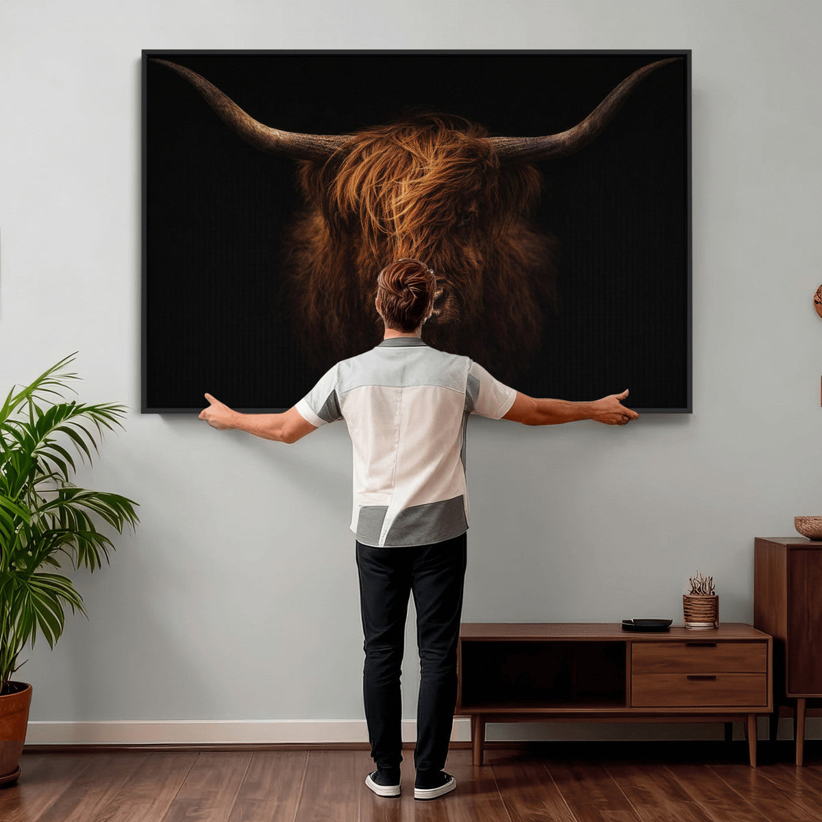 Highland Cow Wall Art Canvas Print – Moody Dark Rustic