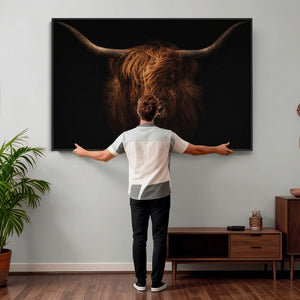 Highland Cow Wall Art Canvas Print – Moody Dark Rustic