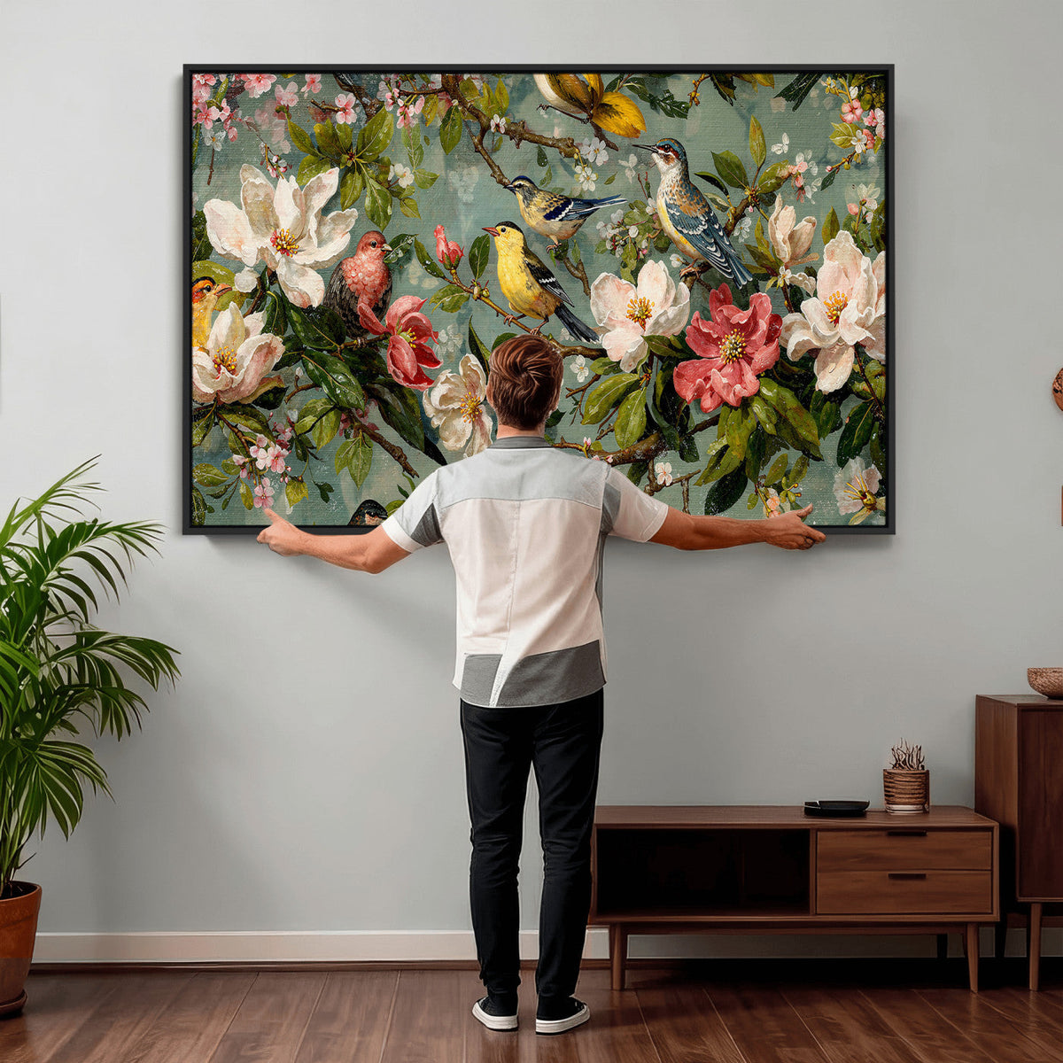 Vintage Birds and Flowers Wide Wall Art: Extra Large
