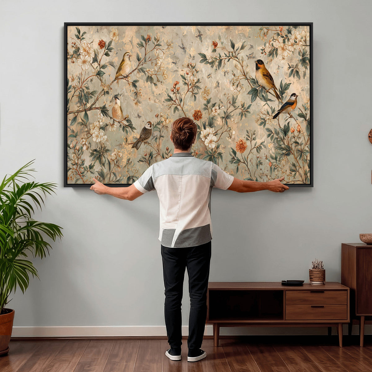 Vintage Birds and Flowers Wall Art Canvas Print, Botanical