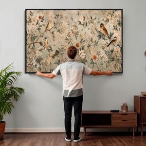 Vintage Birds and Flowers Wall Art Canvas Print, Botanical