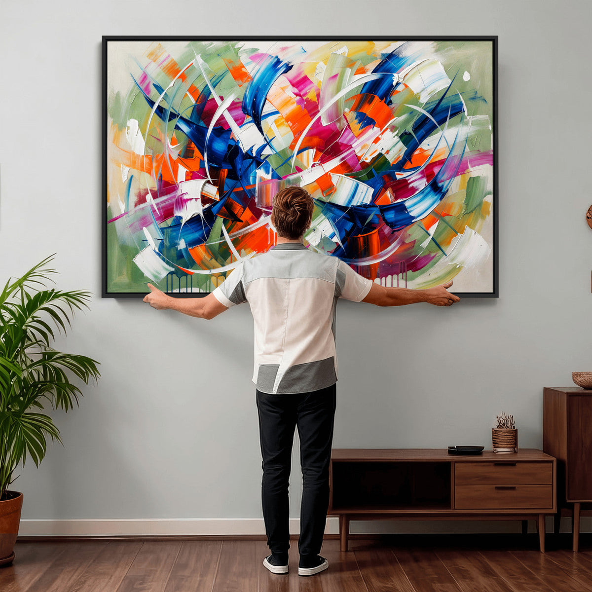 Geometric Abstract Wall Art Canvas Print, Orange Blue