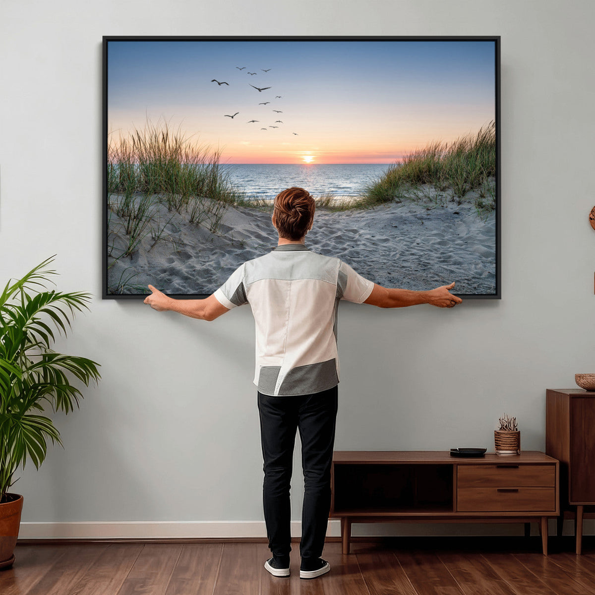 Sandy Dune Path Sunset Canvas Wall Art — Seagulls Beach