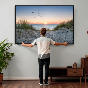 Sandy Dune Path Sunset Canvas Wall Art — Seagulls Beach