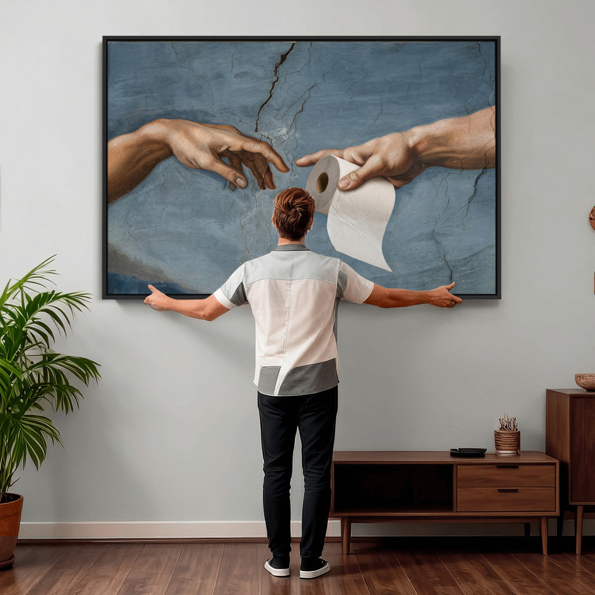 Funny Bathroom Canvas Wall Art, Michelangelo Creation of