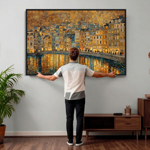 Gustav Klimt Golden Cityscape Wall Art Canvas Print, Framed