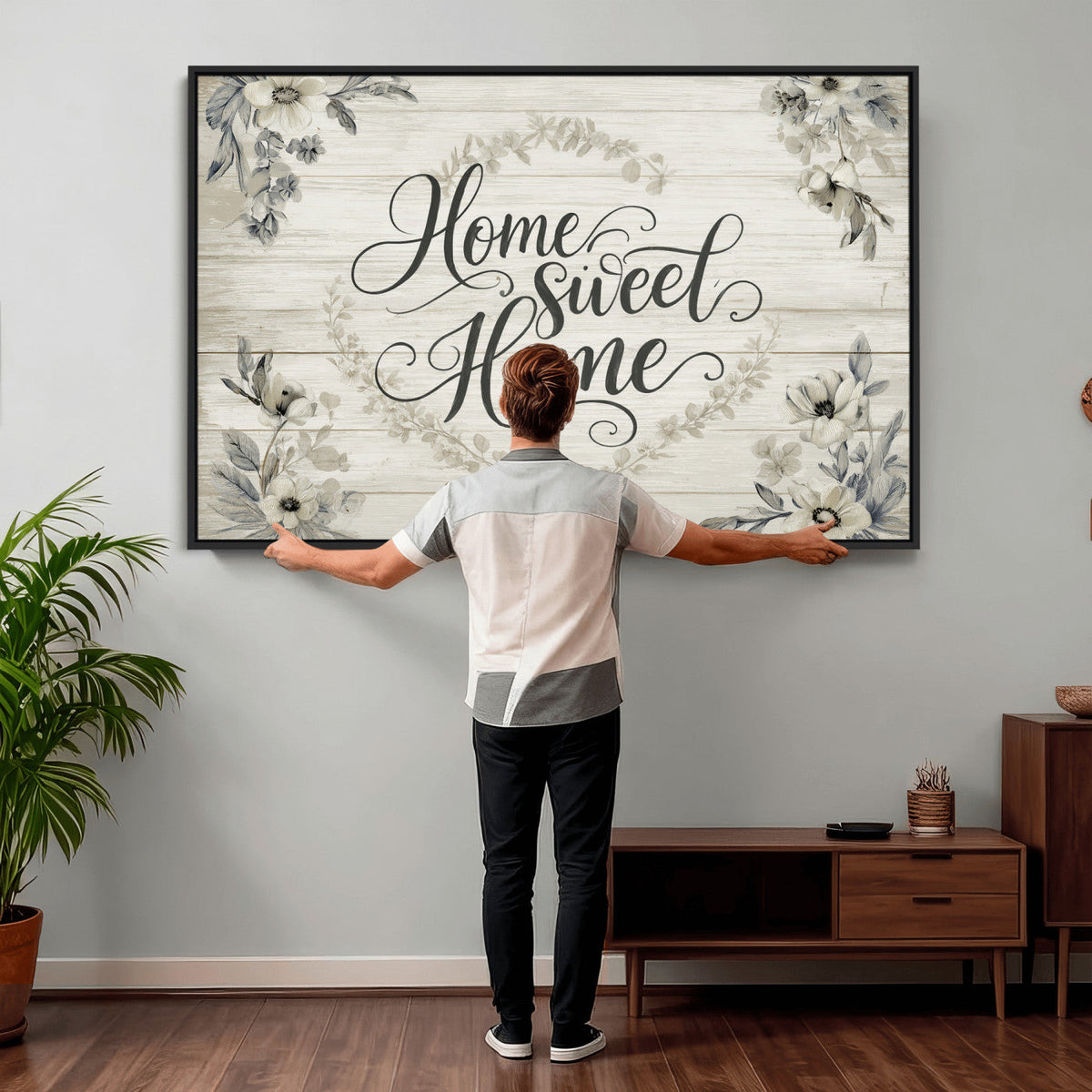 Home Sweet Home Wall Art Canvas Print, Floral Farmhouse
