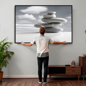 Zen Stone Wall Art Canvas Print, Balanced Rock Stack Framed