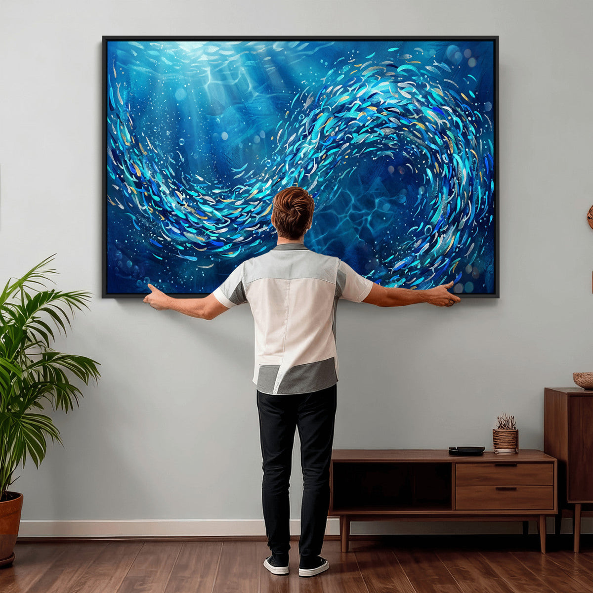 School of Fish Canvas Print | Blue Ocean Underwater Wall Art