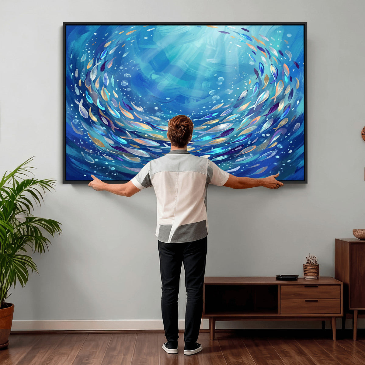 School of Fish Canvas Print | Blue Ocean Underwater Wall Art