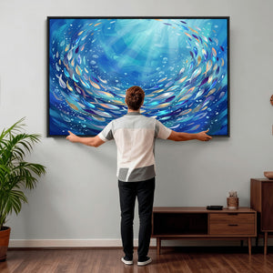 School of Fish Canvas Print | Blue Ocean Underwater Wall Art