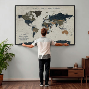 Custom Push Pin World Map Wall Art Canvas Print –