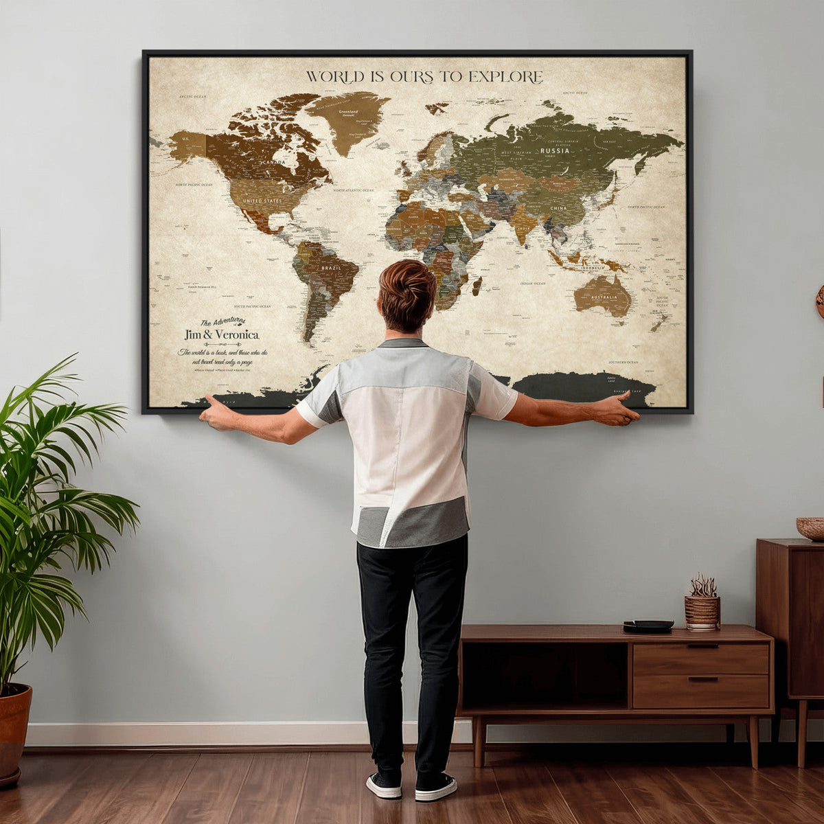 Custom Push Pin World Map Wall Art Canvas Print –