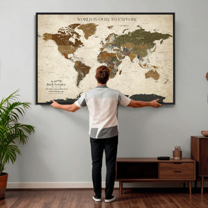 Custom Push Pin World Map Wall Art Canvas Print –
