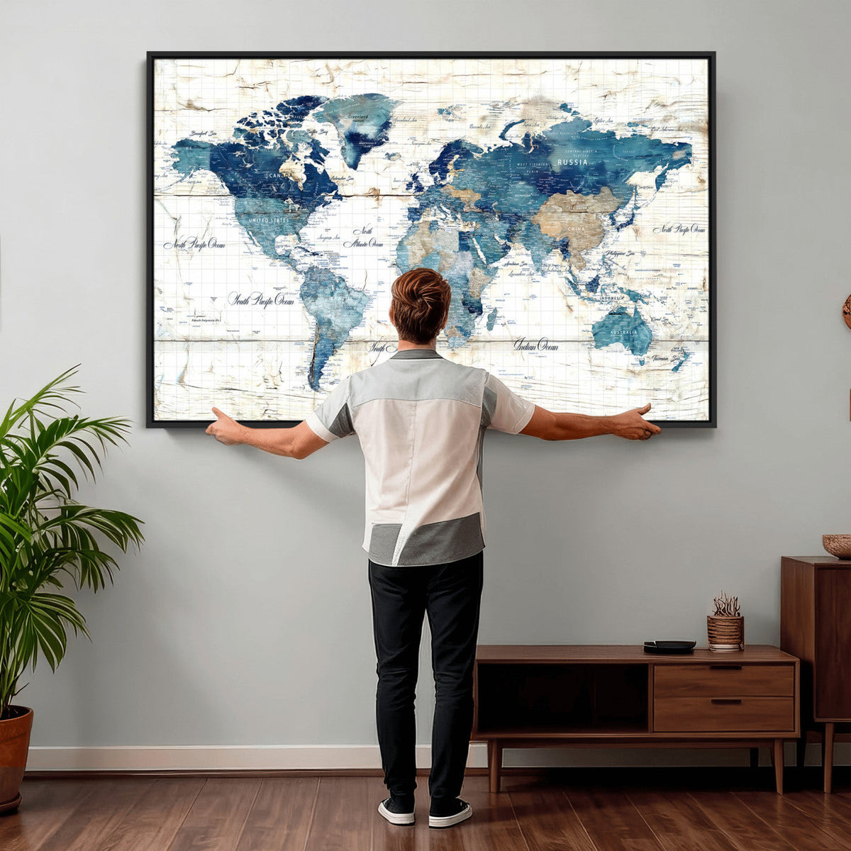 Watercolor World Map Canvas Wall Art Print – Abstract
