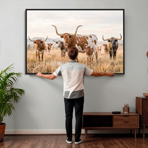Texas Longhorn Canvas Wall Art, Rustic Farm Animal Photography Print, Farmhouse Country Decor, Western Ranch Art