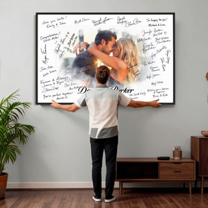 Wedding Guest Book Alternative Wall Art Canvas Print, Personalized Wedding Signature Poster, Custom Couple Photo Guestbook Canvas, Bridal Shower Reception Decor