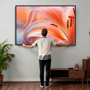 Peach Lily Canvas Wall Art, Coral Pink Flower Macro Photo Print, Botanical Bedroom Decor, Soft Floral Photography, Living Room Wall Art