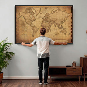 Personalized Push Pin World Map, Vintage Travel Map Canvas, Custom Names Anniversary Gift, Places Visited Pin Board, Couples Adventure Art