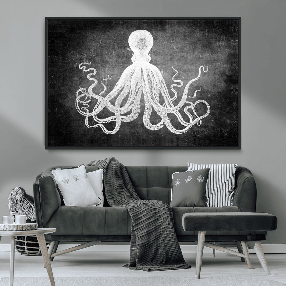 Black White Octopus Wall Art Canvas Print
