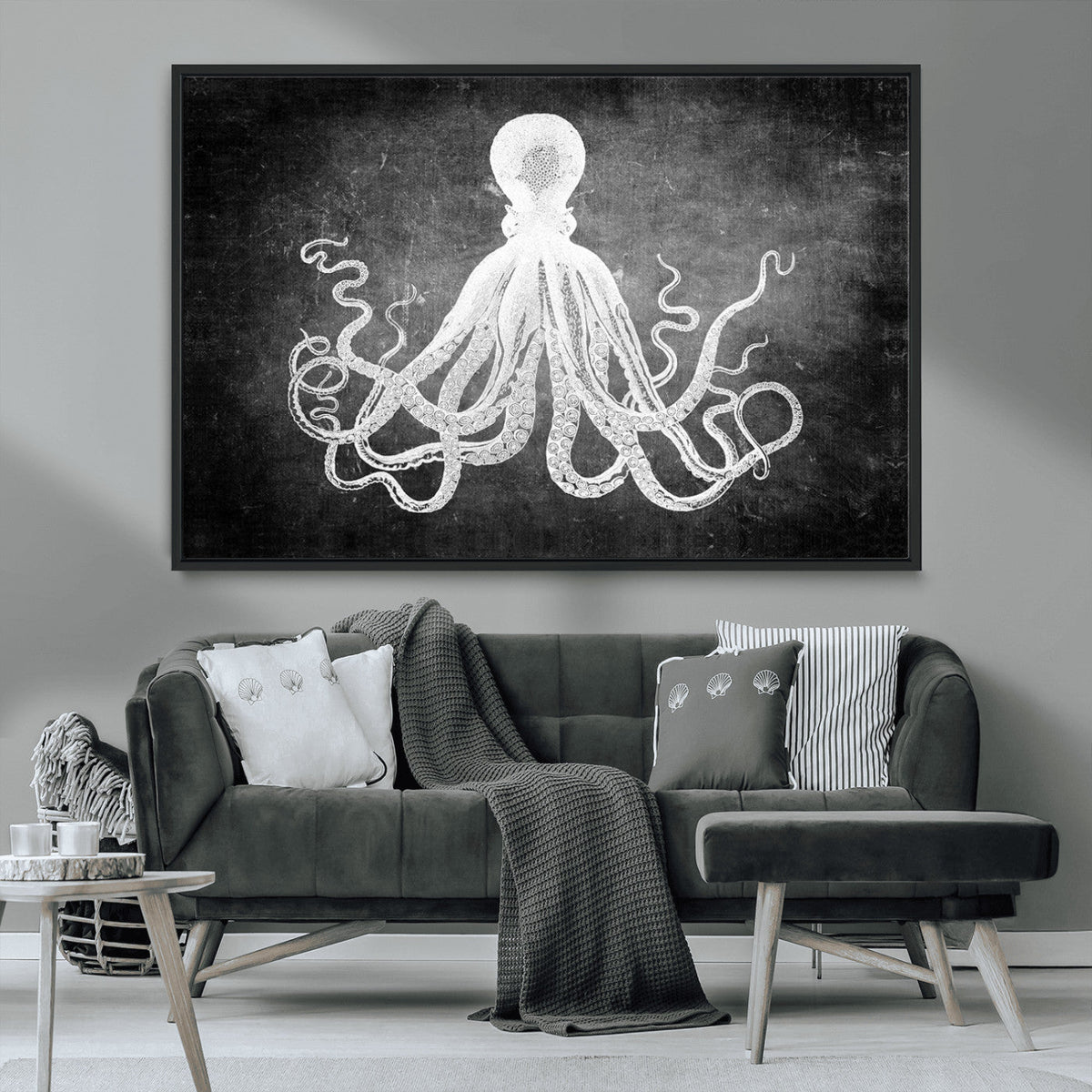 Black White Octopus Wall Art Canvas Print