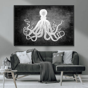 Black White Octopus Wall Art Canvas Print