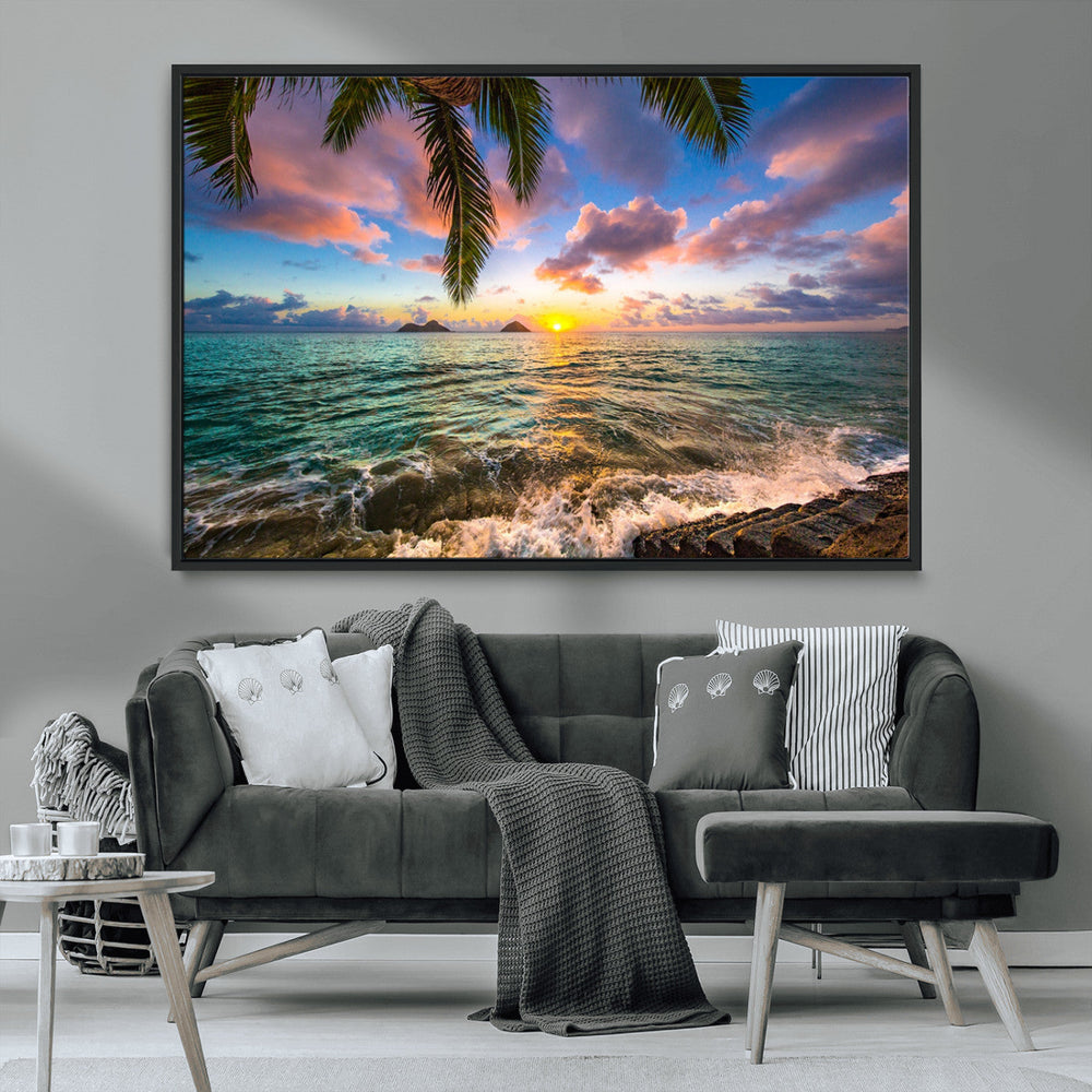 Framed Tropical Sunset Art Canvas Print