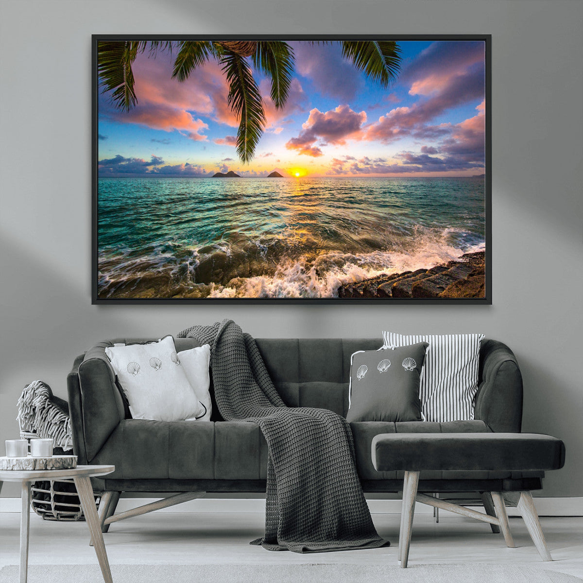 Framed Tropical Sunset Art Canvas Print