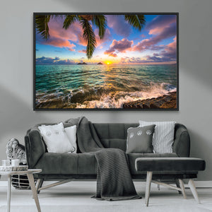 Framed Tropical Sunset Art Canvas Print