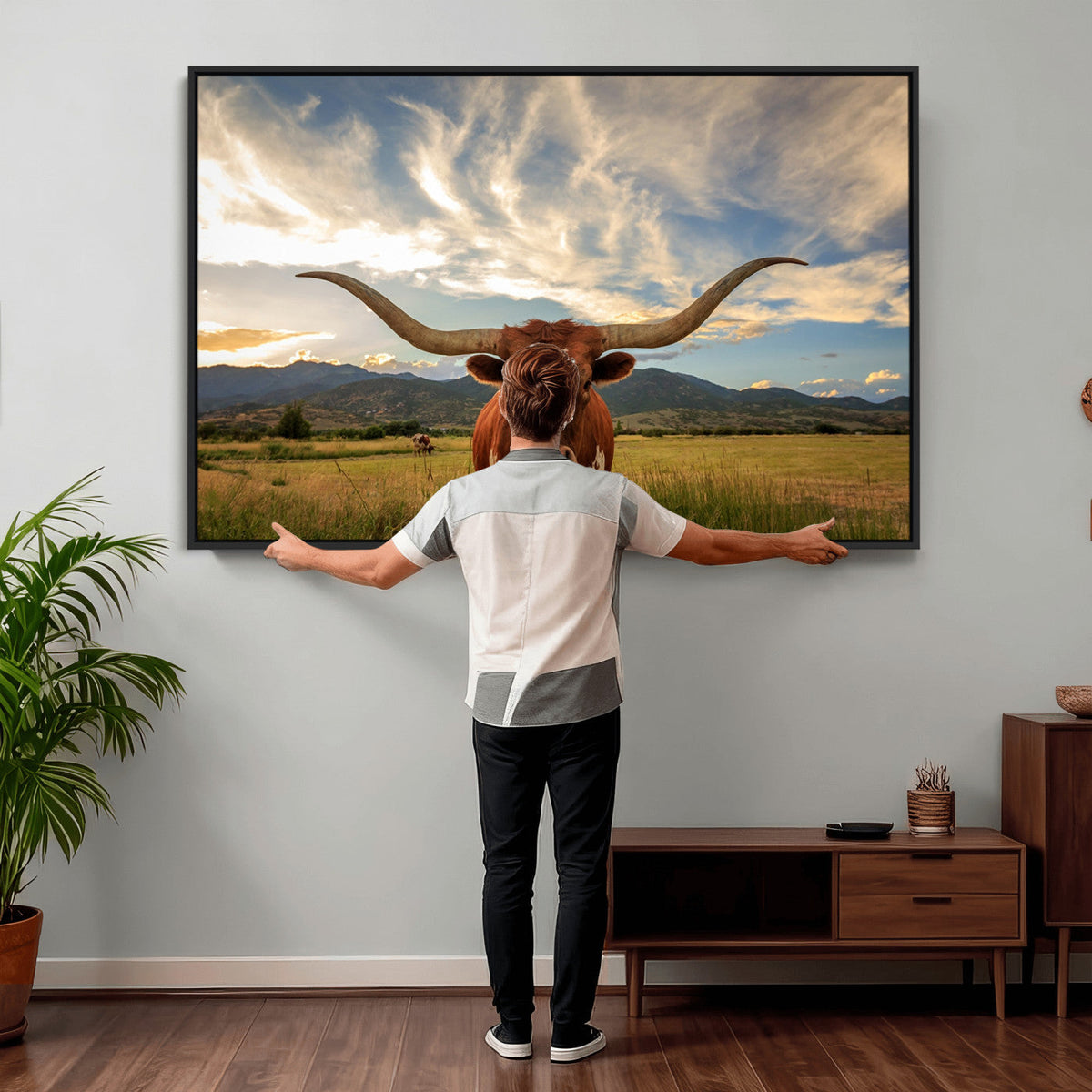Texas Longhorn Canvas Wall Art – Majestic Triptych Animal